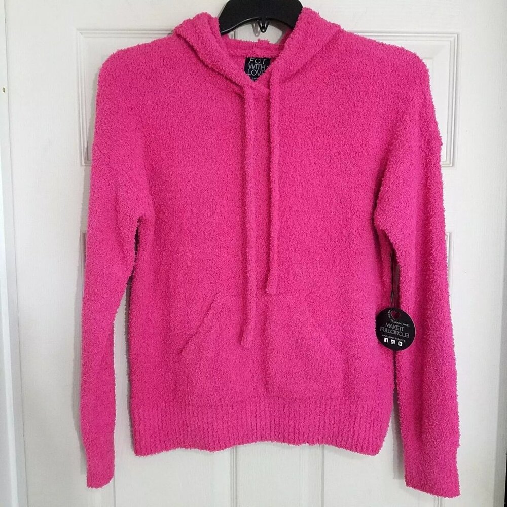 FCT With Love Pink Fuzzy Hoodie Womens Size Medium
